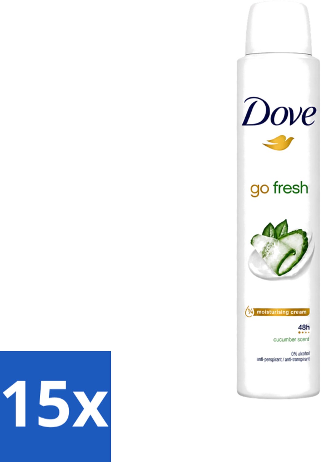 15 x Dove Go Fresh - Deospray - Groene Thee & Komkommer - 200 ml - Voordeelverpakking - 15 stuks