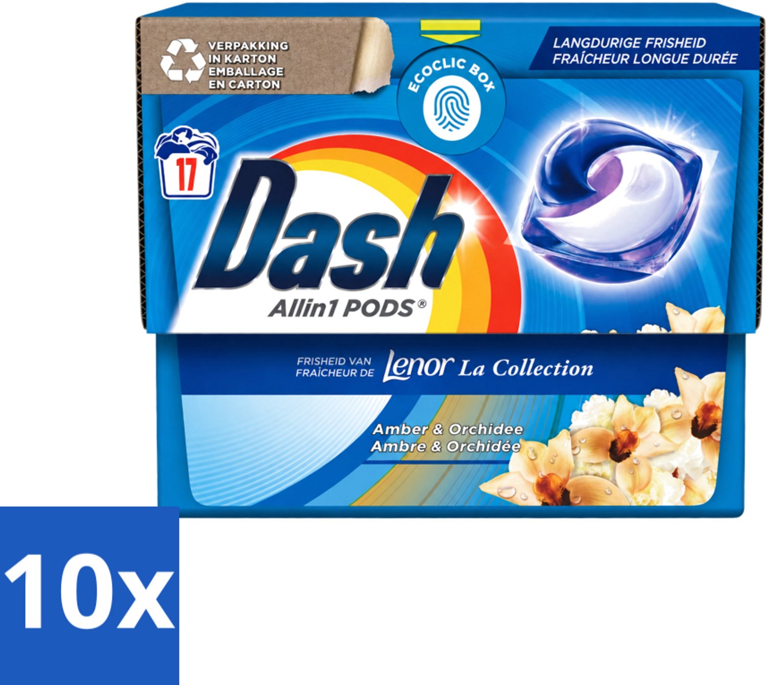 10 x Dash - Lenor Collectie - Wasmiddel Capsules - All-in-1 Pods - Witte en Gekleurde Was - Amber & Orchidee - 17 Wasbeurten - Voordeelverpakking - 10 stuks