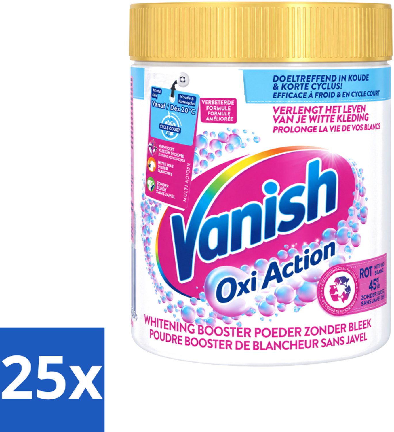 25 x Vanish Oxi Action - Vlekkenverwijderaar - Wasbooster - Zonder Bleek - Witte Was - 530 Gram - Voordeelverpakking - 25 stuks