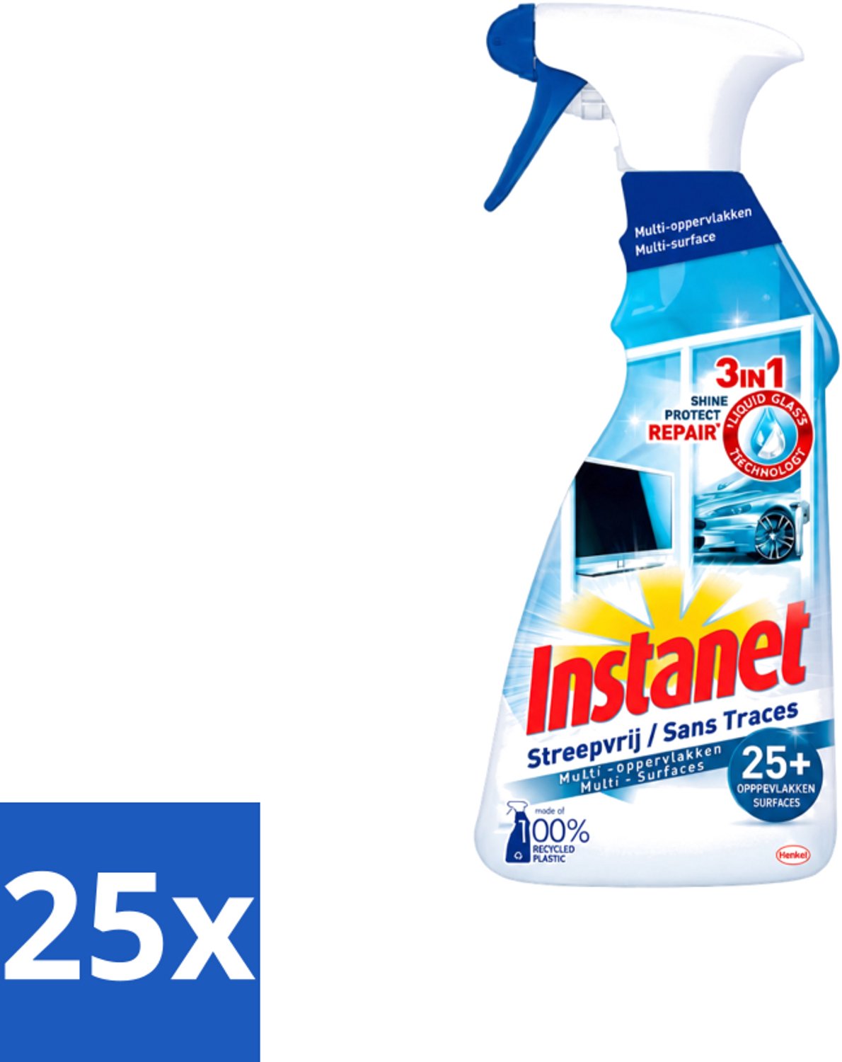 25 x Instanet - Schoonmaakspray - Streepvrij - 3 in 1 - Multi-Oppervlakken - 725 ml - Voordeelverpakking - 25 stuks