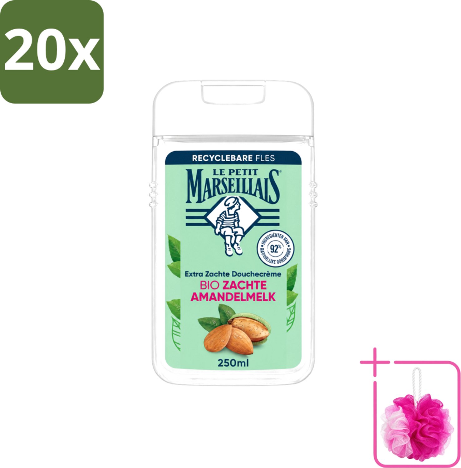 20 x Le Petit Marseillais – Douchecrème – Zoete Amandel – Hydraterend – 250 ml - Bulkverpakking - Douchecrème - Douchemop - Amandel