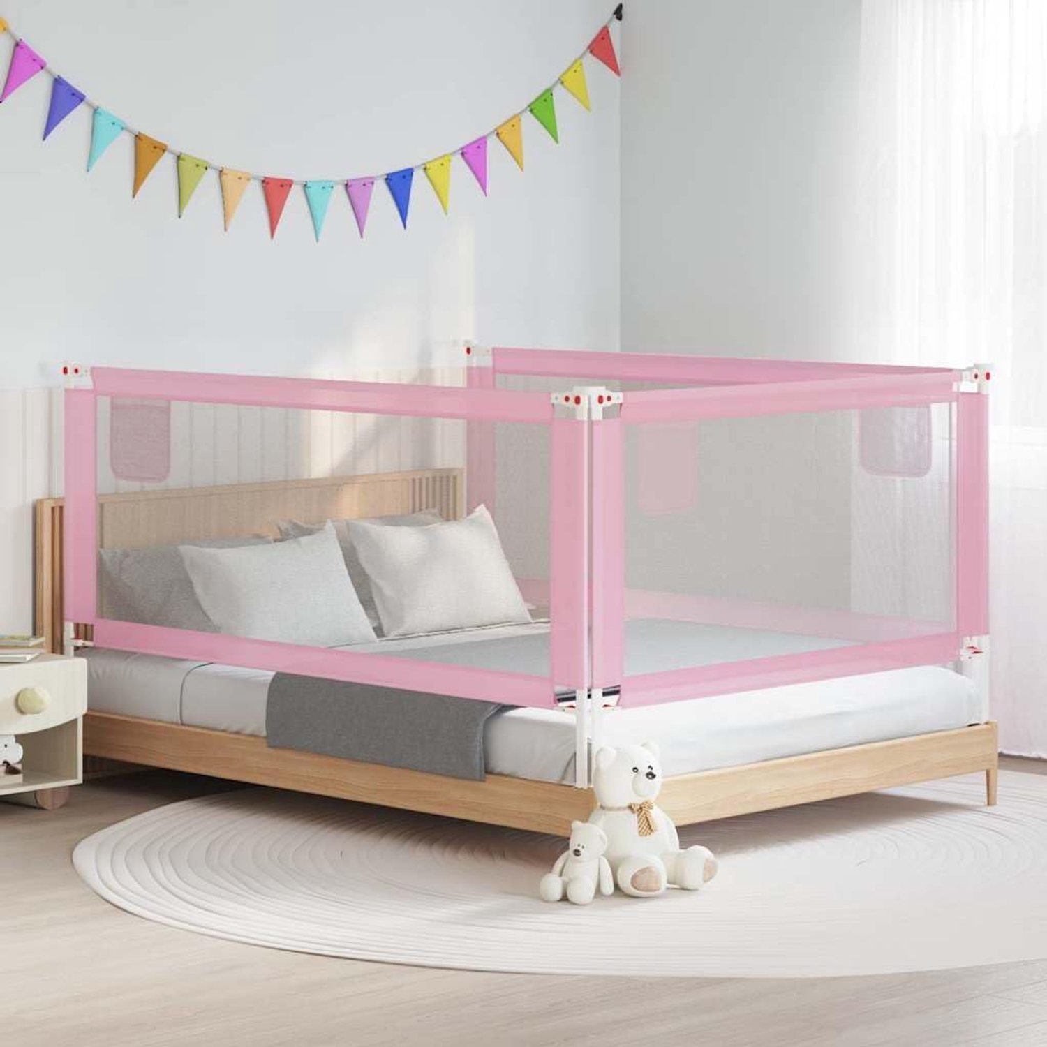 Bedhekje 200x25 cm, valbescherming voor kleine kinderen, roze