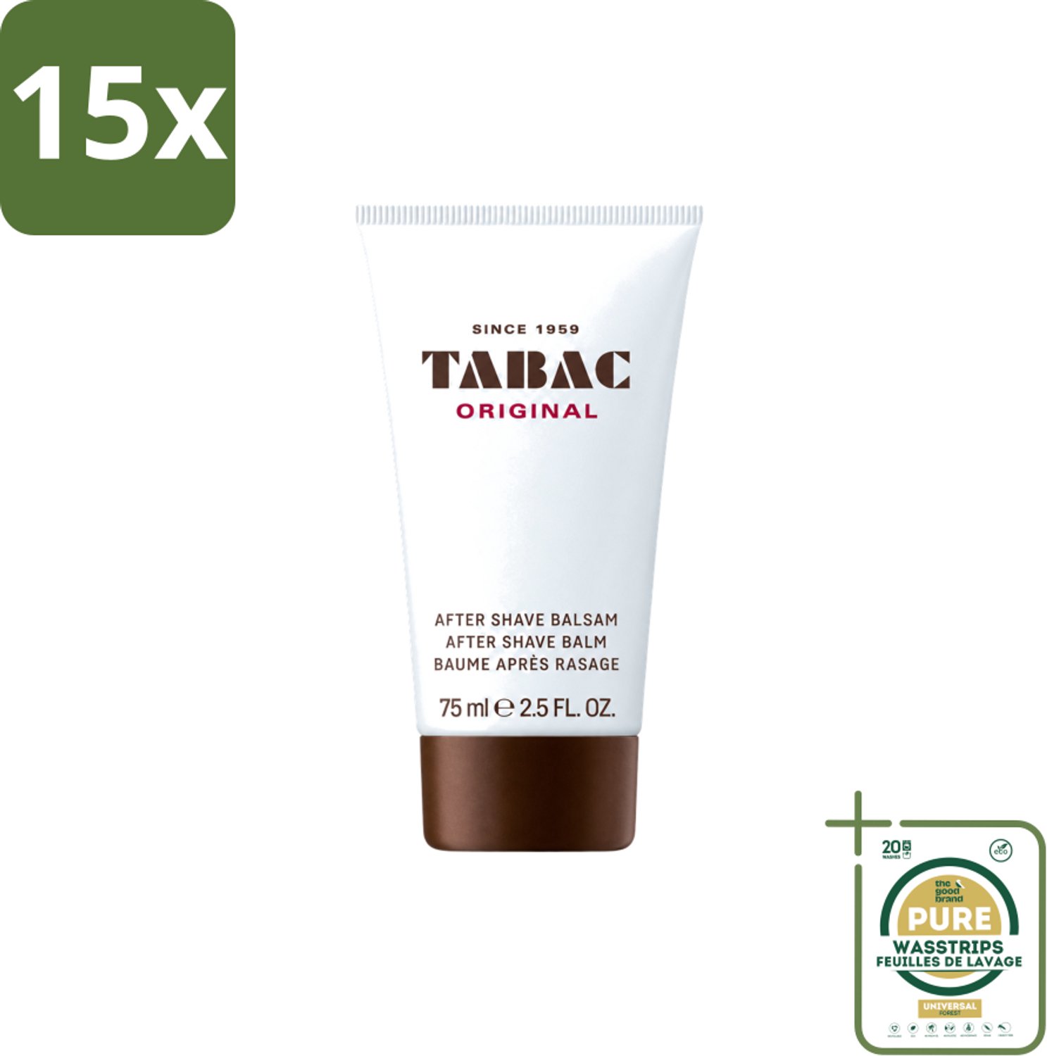 15 x Tabac Original Men - Aftershave Balsem - Verzachtend - 75 ml - Wasstrips - Aftershave Balsem - Huid Verzachten - Huid Kalmeren - Scheren Na - Droge Huid