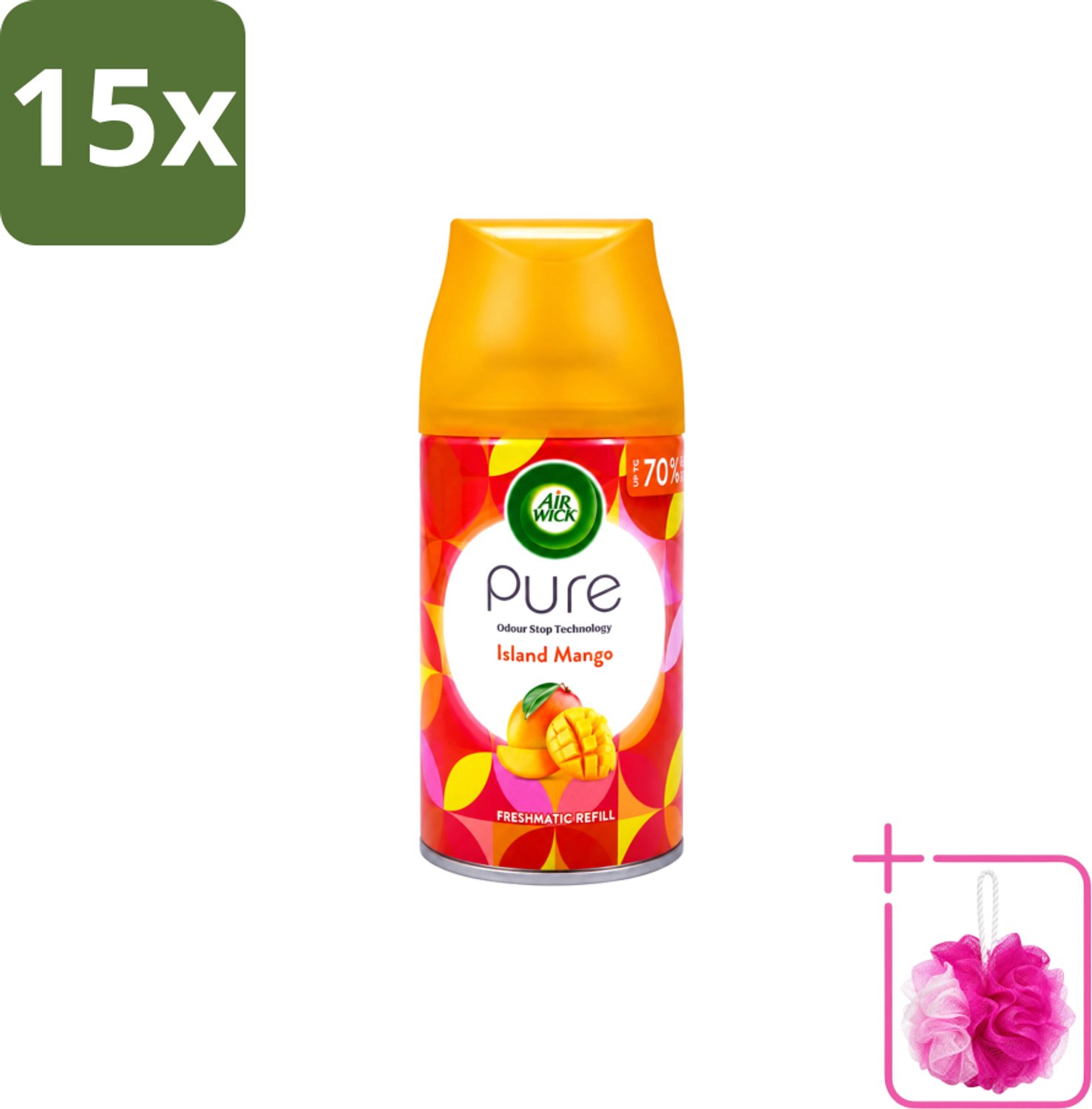 15 x Air Wick – Luchtverfrisser Navulling – Island Mango – 250 ml - Bulkverpakking - Luchtverfrisser - Douchemop - Tropische geur