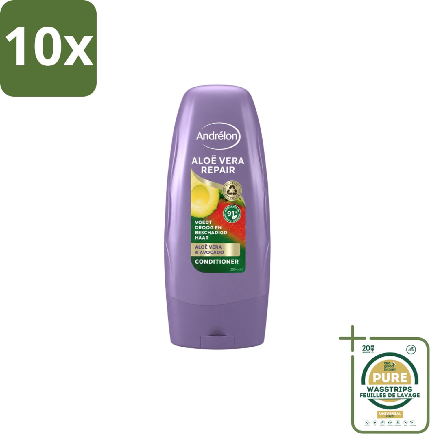 10 x Andrélon - Aloe Vera Repair - Conditioner - Verzachtend & Herstellend - 250 ml - Wasstrips - Haarkleur - Haarverzorging - Haarherstel - Haarhydratatie - Droog Haar