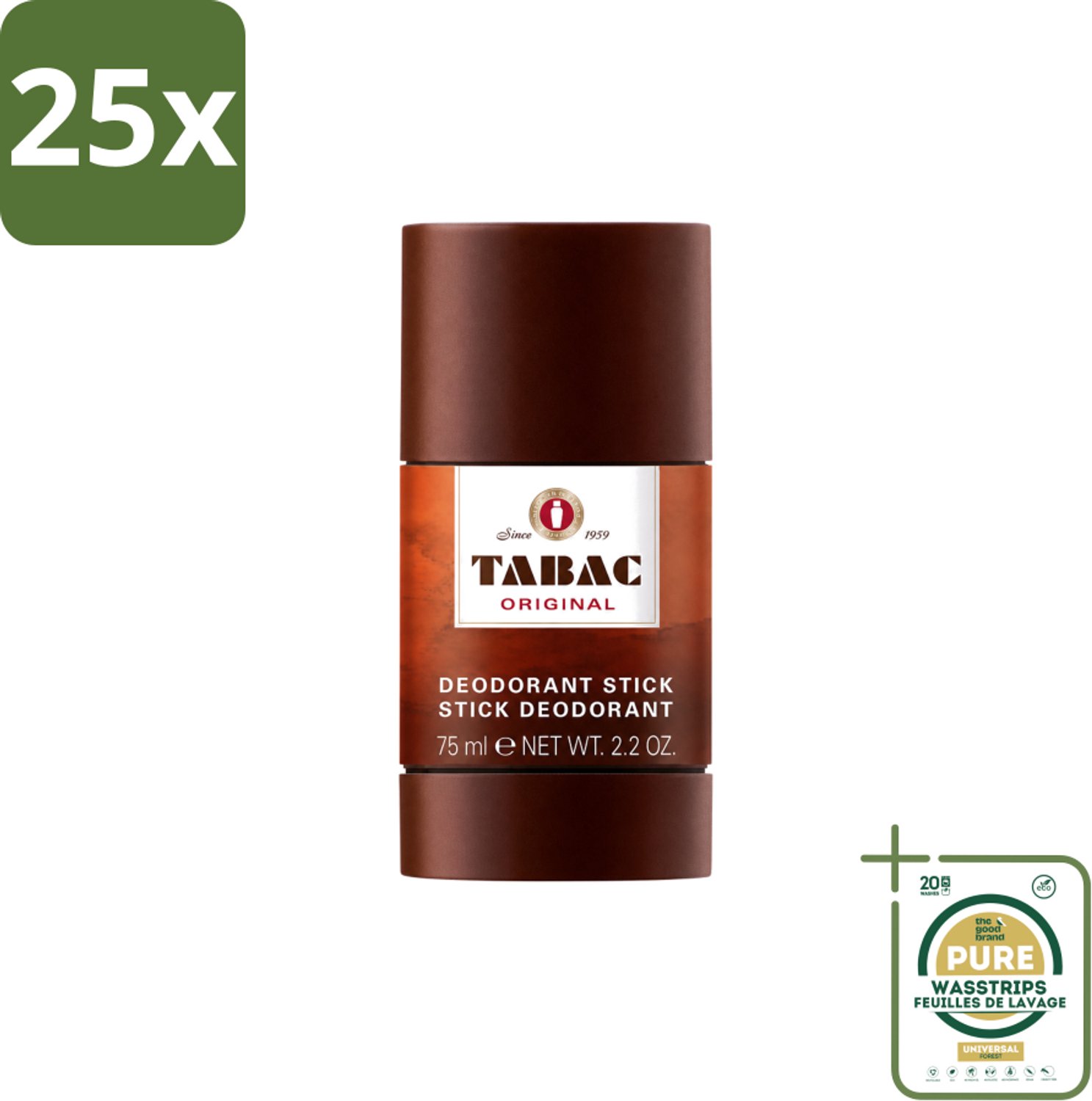 25 x Tabac Original - Deodorant Stick - Langdurige frisheid - 75 ml - Wasstrips - Deodorant Stick - Langdurige Frisheid - Zweetbescherming - Pittige Geur - Mannelijke Geur