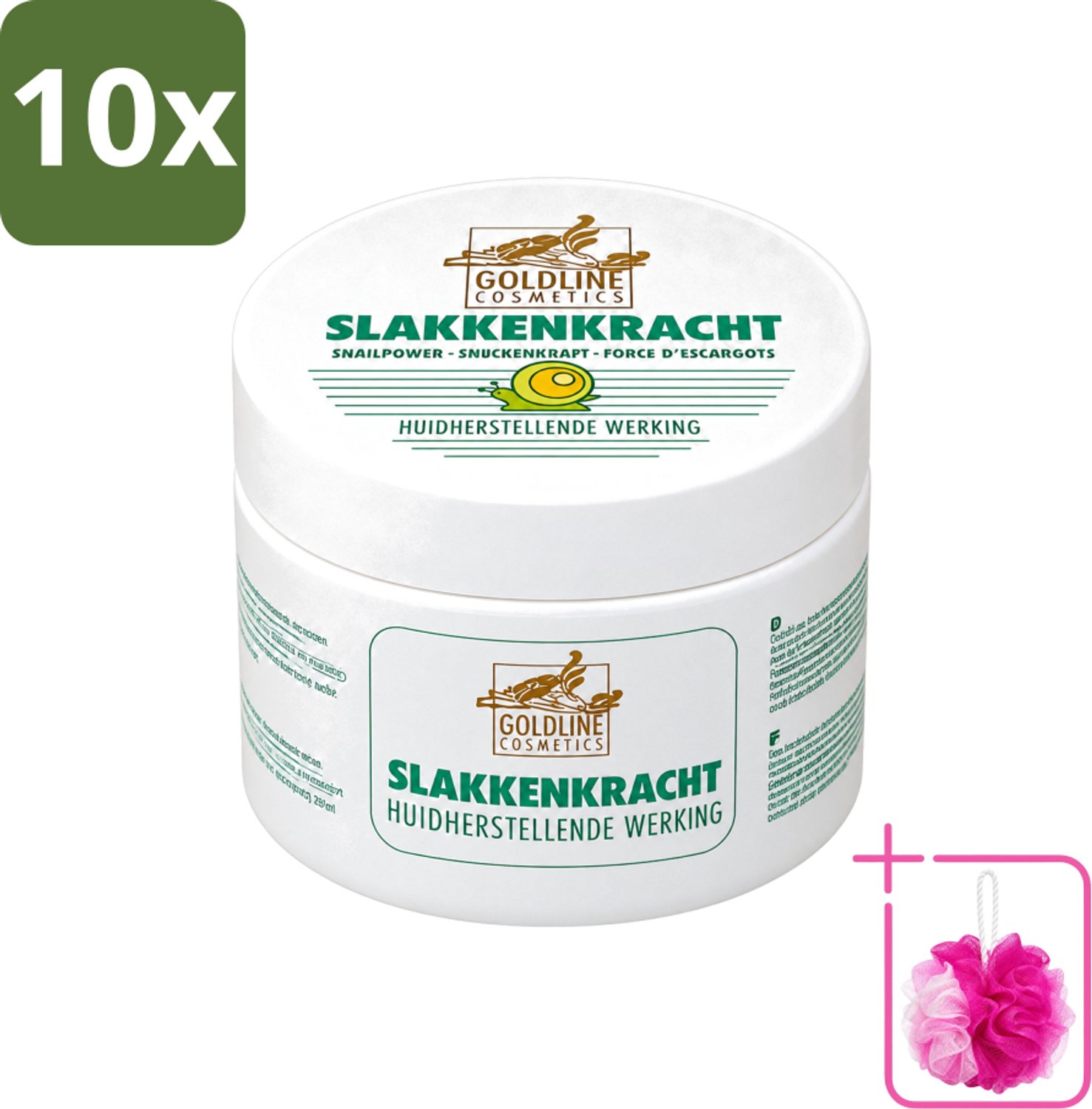 10 x Goldline - Bodycrème - Slakkenkracht - Huidverzorging - Verzachtend - 250 ml - Bulkverpakking - Huidverzorging - Douchemop - Slakkenkracht