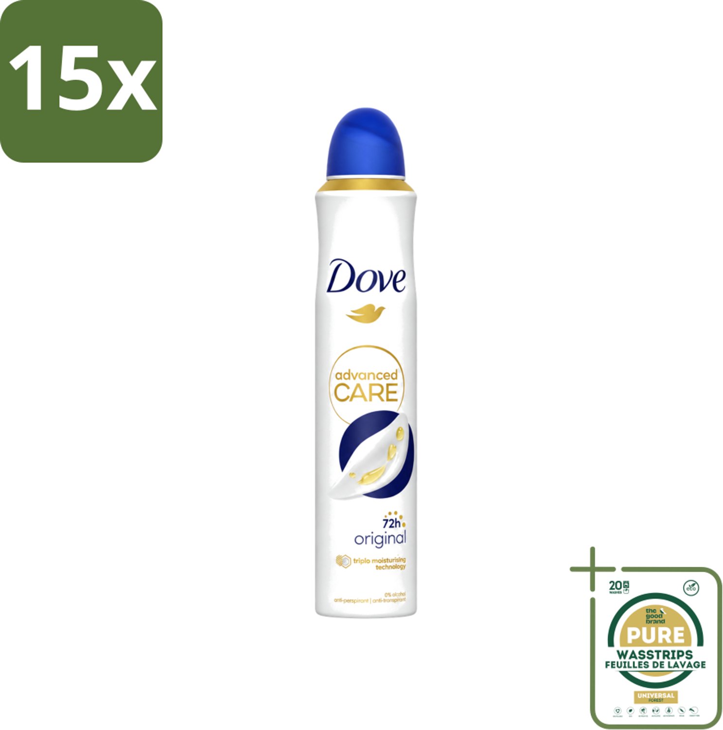 15 x Dove - Deodorant - Spray Advanced Care - Frisse en langdurige bescherming - 200 ml - Wasstrips - Dove Deodorant Spray - Anti-transpirant Spray - Huidverzorging - Zweet En Geur Bescherming - Triple Moisturising