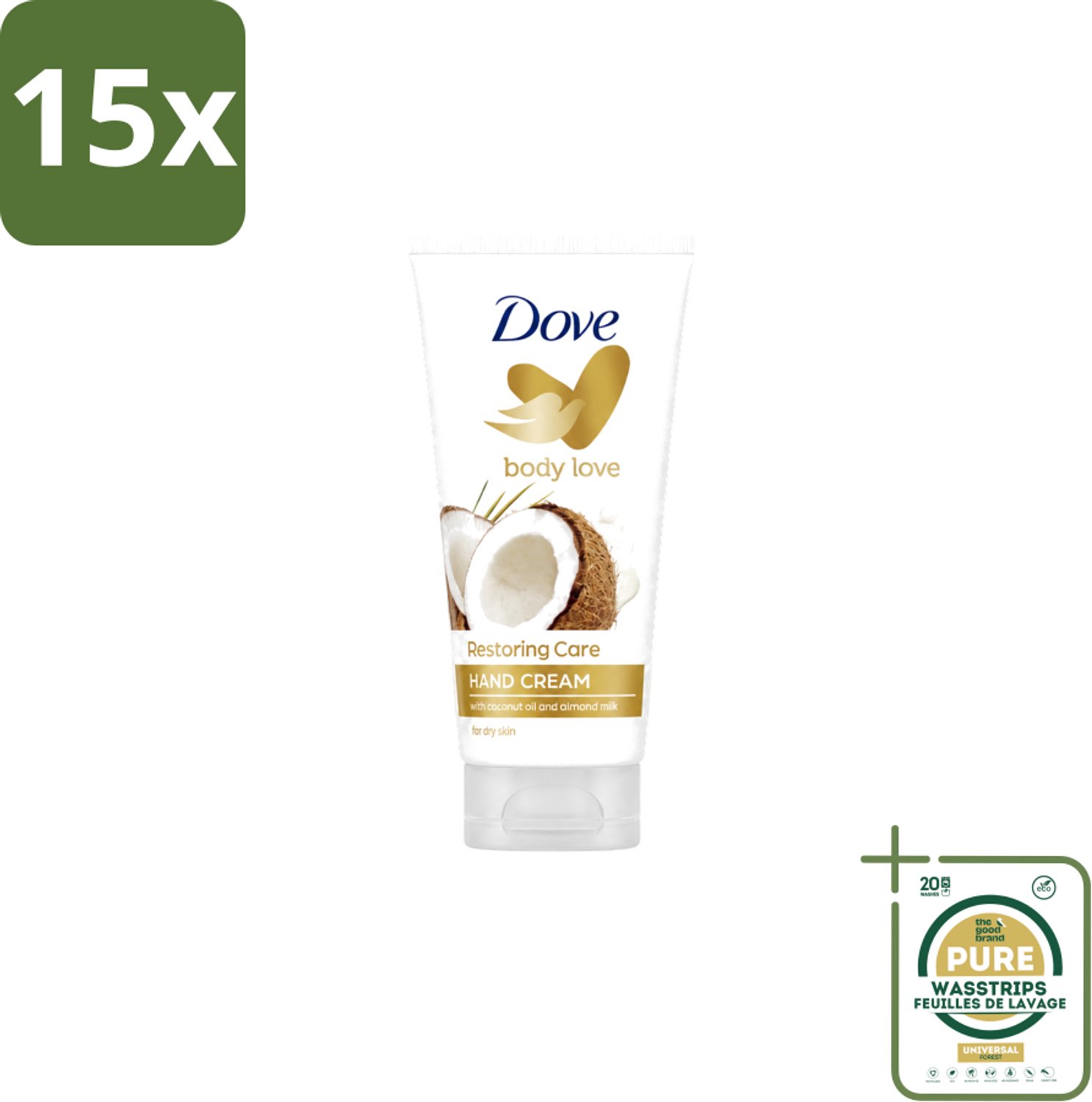 15 x Dove - Handcrème - Body Love Restoring Care - Kokos & Almond - Hydraterend - Droge huid - 75 g - Wasstrips - Handcrème - Droge Huid - Hydraterende Crème - Kokos En Amandel - Huidverzorging
