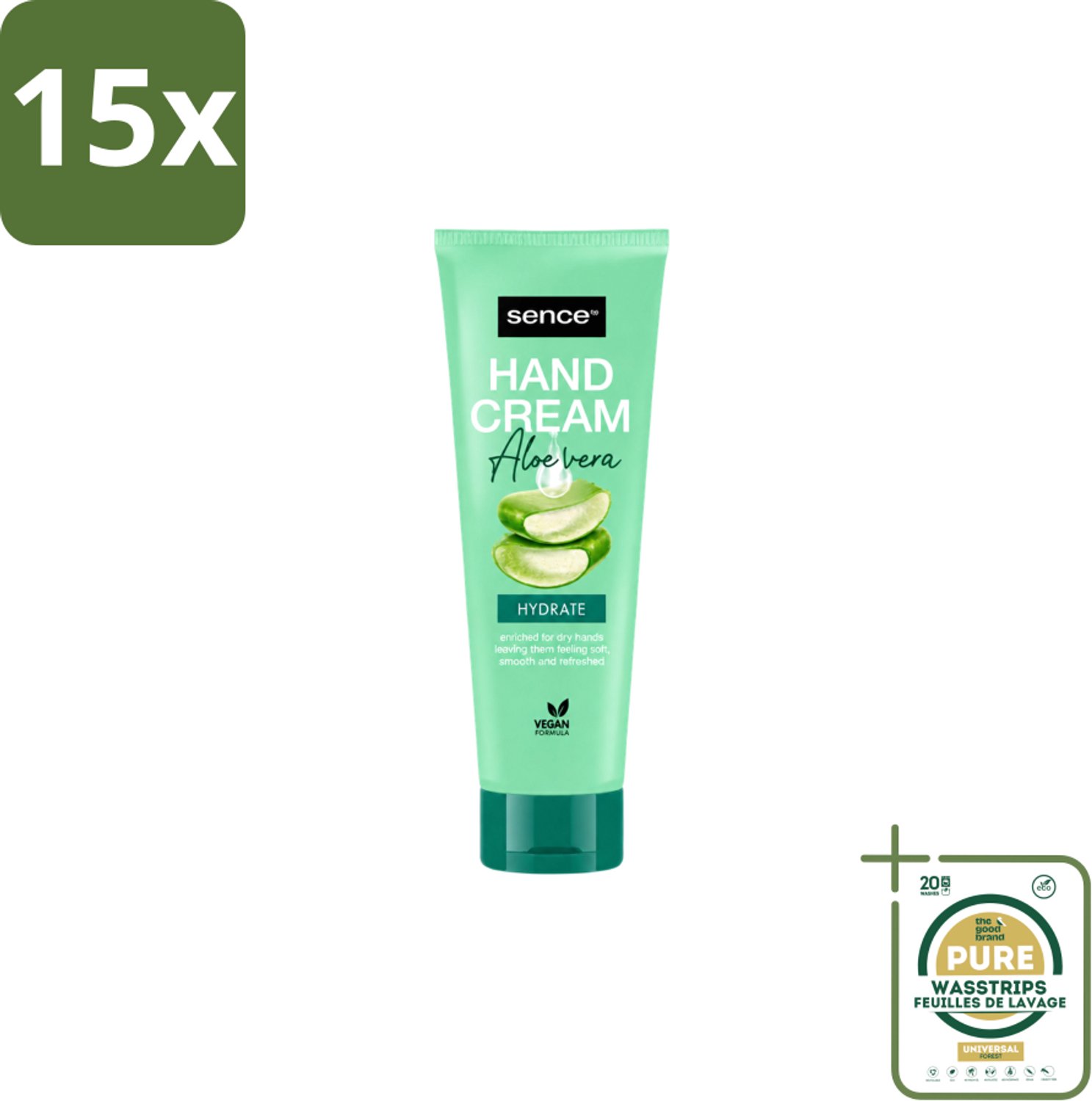 15 x Sence Beauty – Handcrème – Aloë Vera – 75 ml - Wasstrips - Handcrème Aloë Vera - Handverzorging - Droge Handen - Ruwe Handen - Schrale Handen