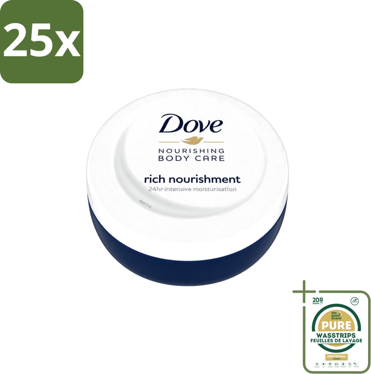 25 x Dove – Bodycrème – Voedende Crème – 150 ml - Wasstrips - Voedende Crème - Hydraterende Crème - Huid Verzorging - Huidbescherming - Huidbarrière