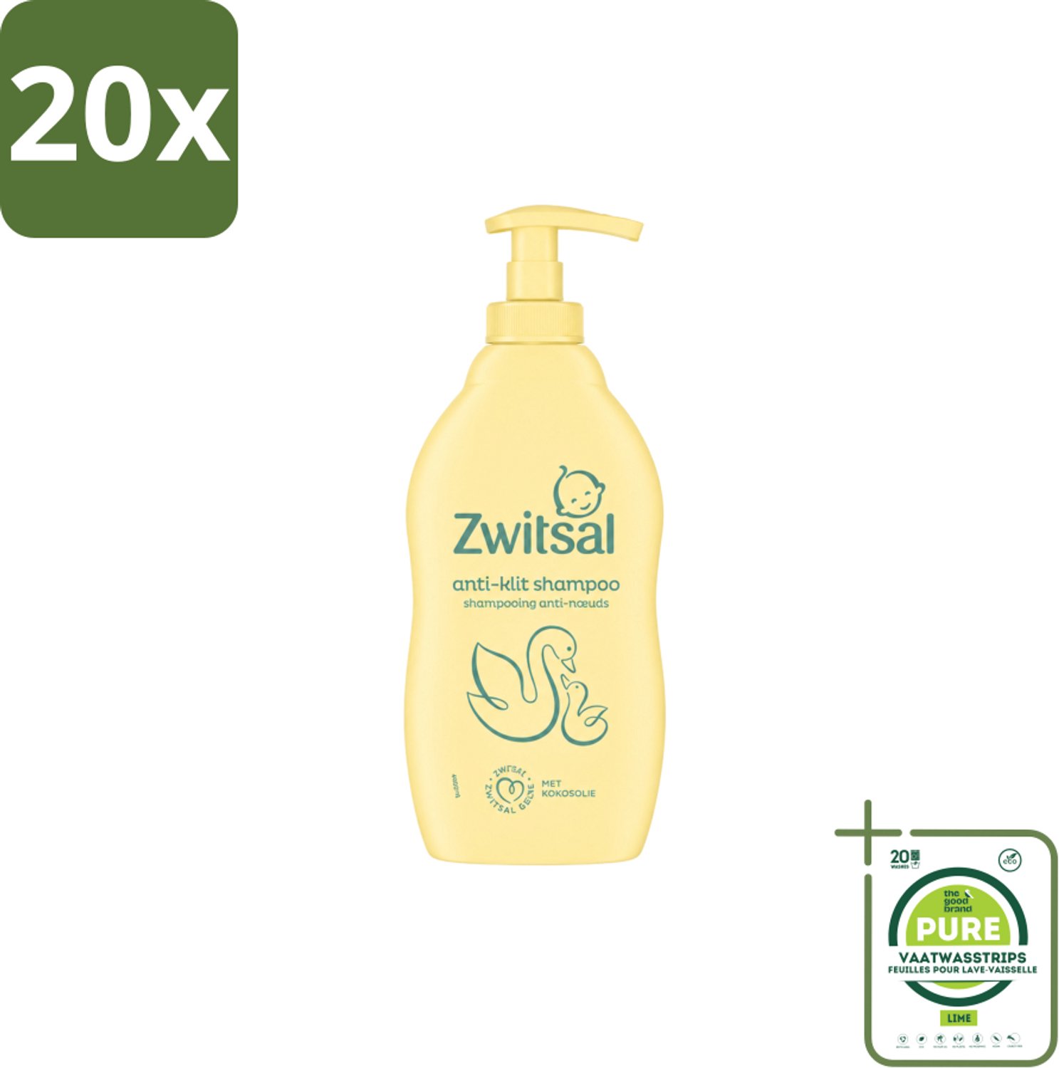 20 x Zwitsal – Shampoo – Anti-Klit – 400 ml - Grootverpakking - Vaatwasstrips - Baby Haar Reinigen - Anti-klit Shampoo - Babyhuid Beschermen - Klitten Voorkomen - Zachte Babyhaartjes