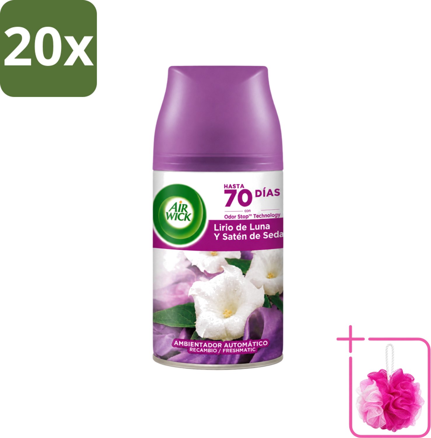 20 x Air Wick - Luchtverfrisser Navulling - Maan Lelie - Automatische Spray - 250 ml - Bulkverpakking - Maanlelie geur - Douchemop - Essentiële oliën