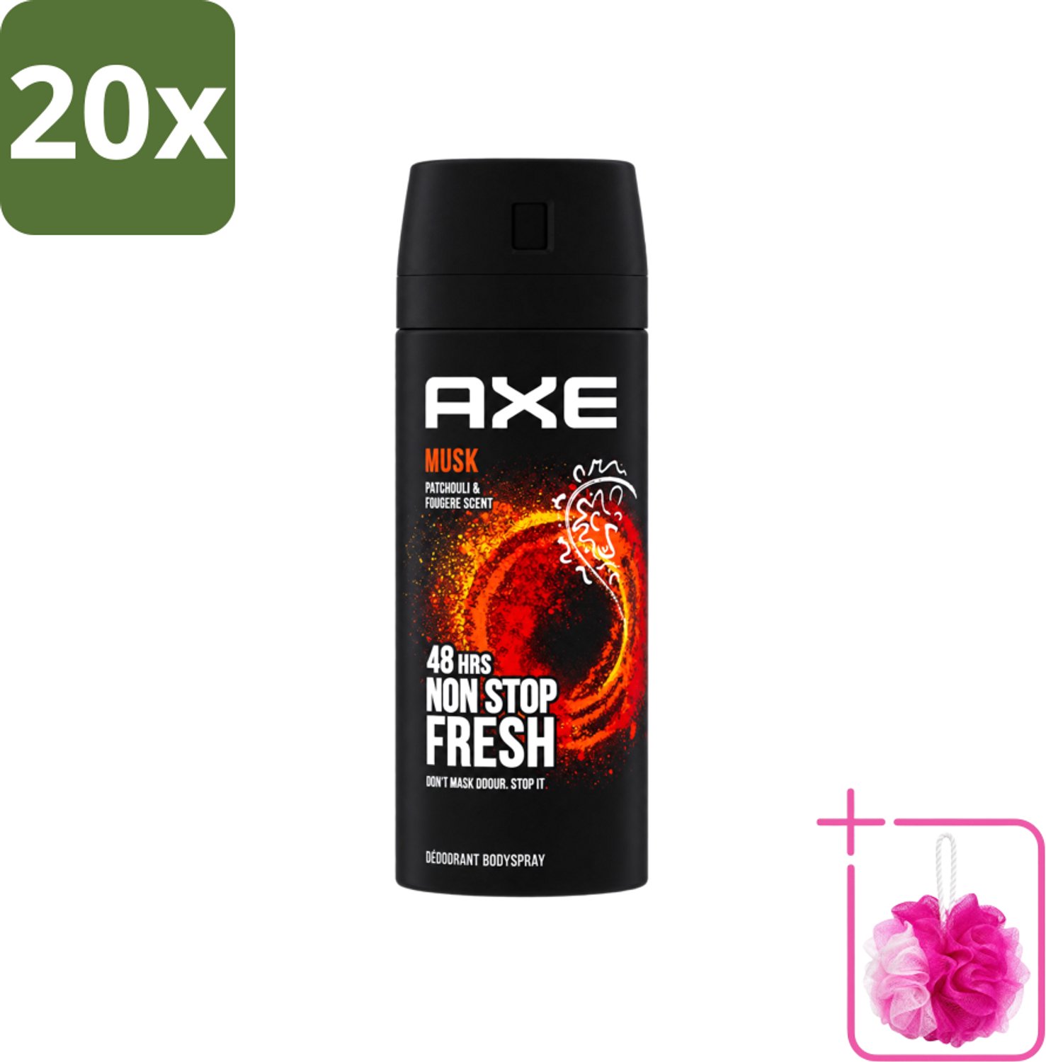 20 x Axe - Deodorant Bodyspray - 48hrs Non Stop Fresh - Musk - Patchouli & Fougere - 150 ml - Bulkverpakking - Axe Musk Deodorant - Douchemop - Deospray Musk