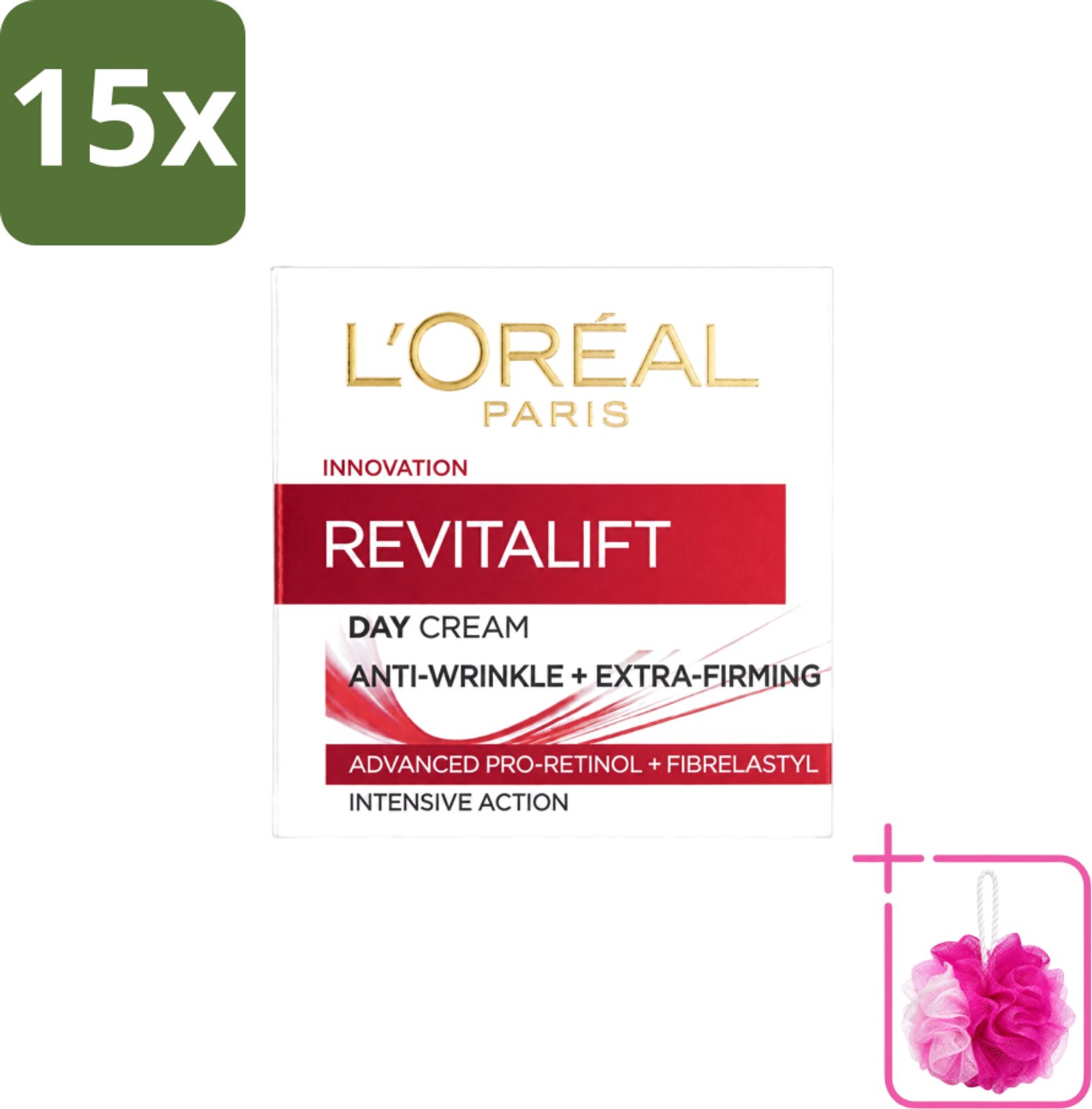 15 x L'Oréal Revitalift 40+ - Dagcrème - Hydrating Anti-Rimpel - 50 ml - Bulkverpakking - Anti-rimpel crème - Douchemop - Gezichtscreme