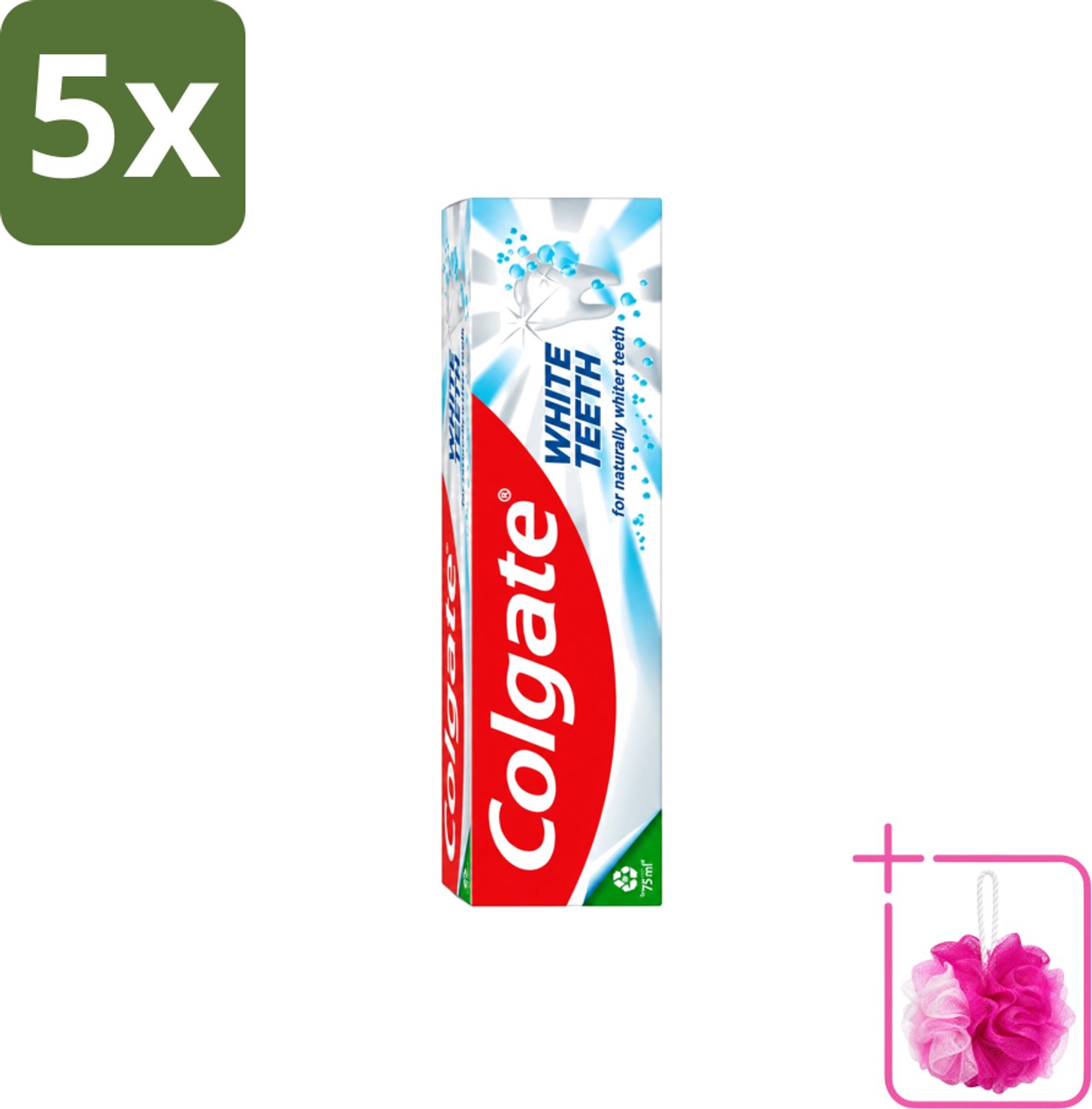 5 x Colgate – Tandpasta – White Teeth – 75 ml - Bulkverpakking - Witte tanden - Douchemop - Tanden reinigen