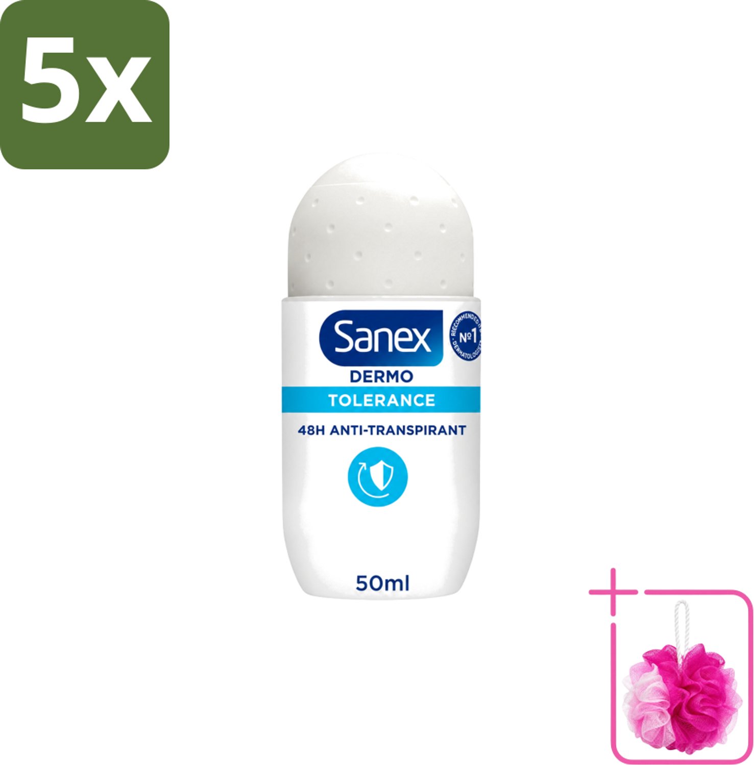 5 x Sanex – Deo Roll-on – Dermo Tolerance – 50 ml - Bulkverpakking - Gevoelige huid - Douchemop - Allergie