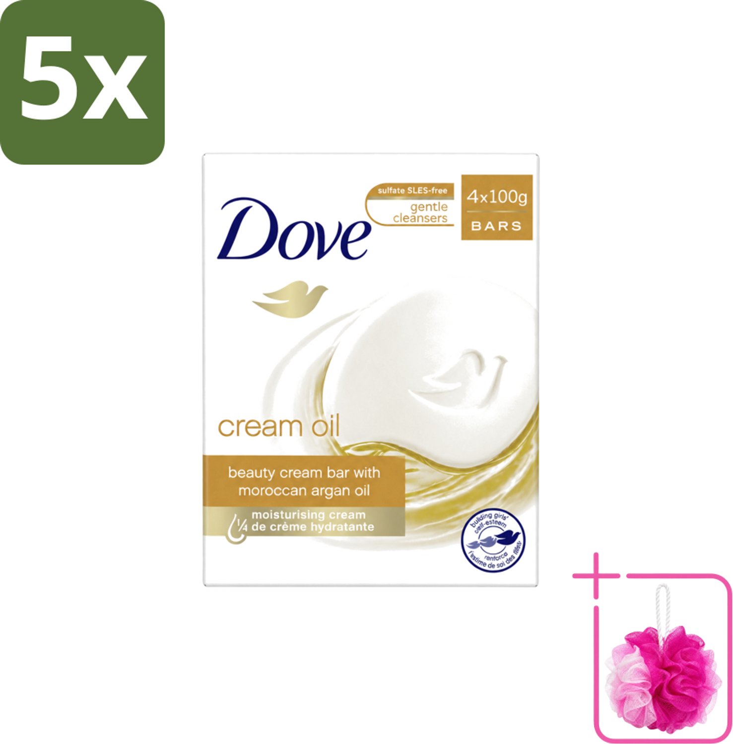 5 x Dove – Zeep – Cream Oil Soap Bar – 4 x 100 g - Bulkverpakking - Zeep - Douchemop - Huid verzorging