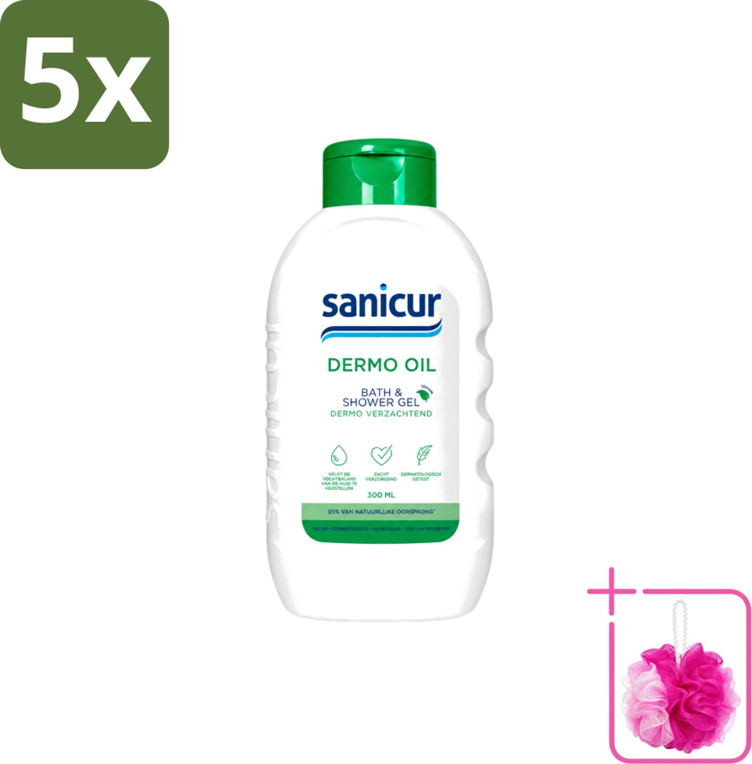 5 x Sanicur – Bad & Douchegel – Dermo-Oil – 300 ml - Bulkverpakking - Bad en douchegel - Douchemop - Droge huid