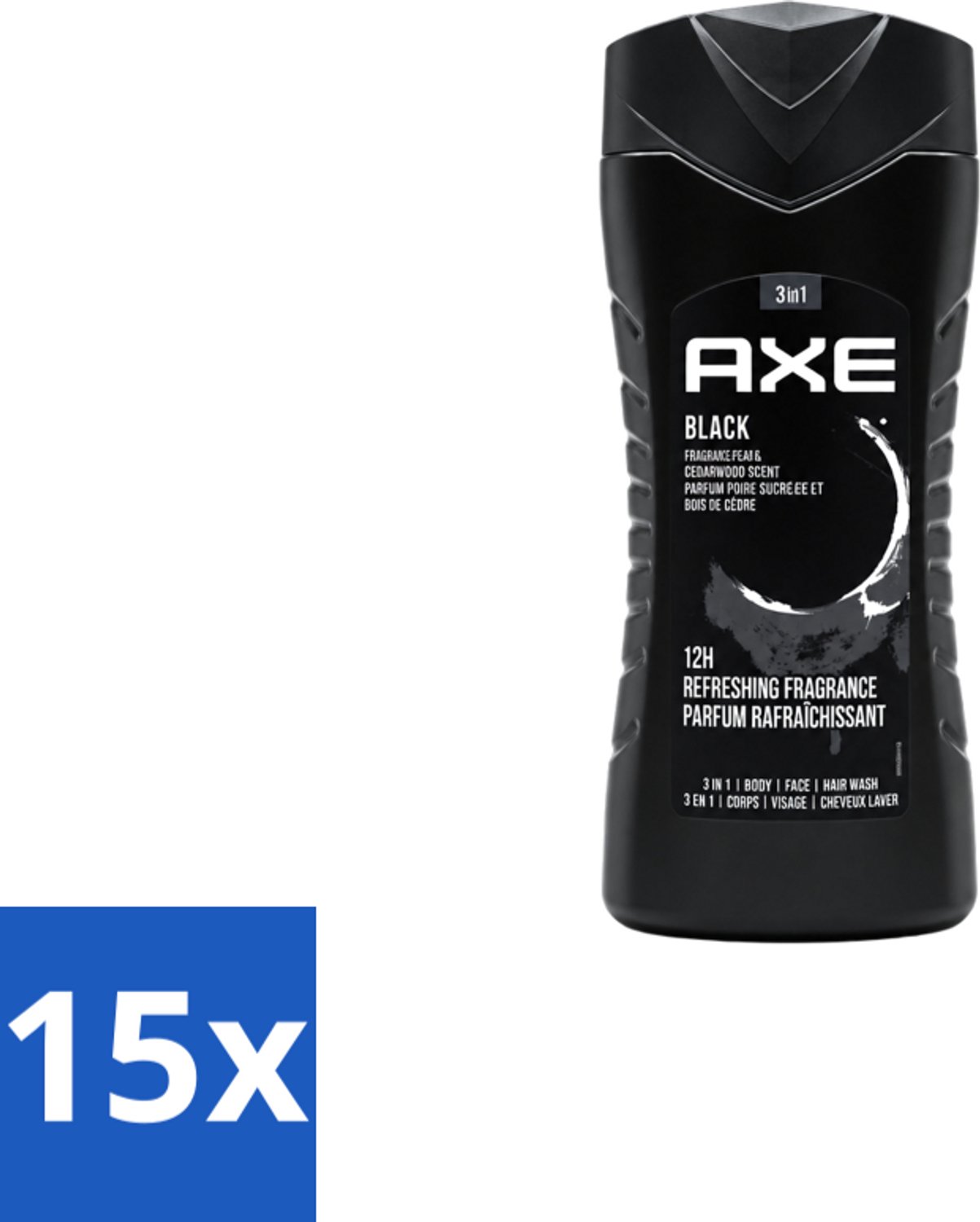 15 x Axe – Douchegel – Black – Houtachtig & Fris - 250 ml - Voordeelverpakking - 15 stuks