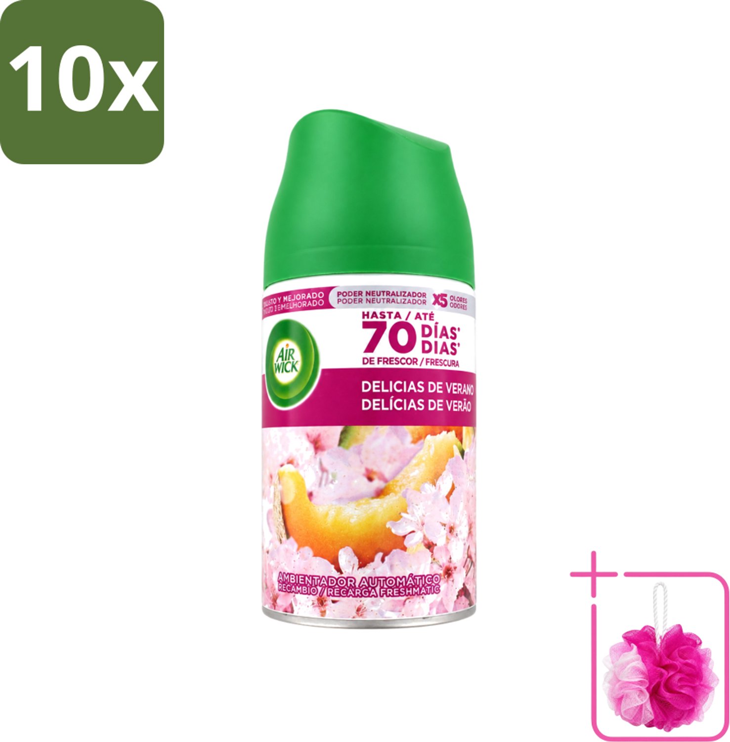 10 x Air Wick - Luchtverfrisser Navulling - Zalige Zomer - Automatische Spray - 250 ml - Bulkverpakking - Zomerse geur - Douchemop - Geurverspreider