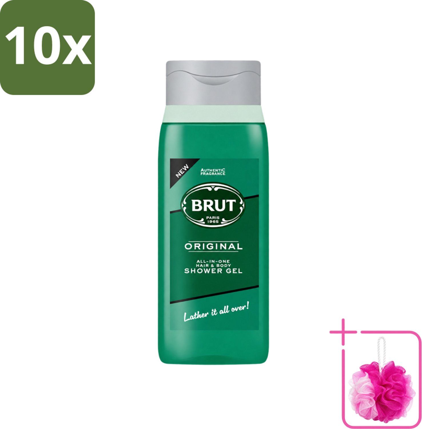 10 x Brut - Douchemiddel - All in One Haar en Body - Original - Verzorgend & Verfrissend - 500ml - Bulkverpakking - Douchegel haar en lichaam - Douchemop - Verzorgende douchegel