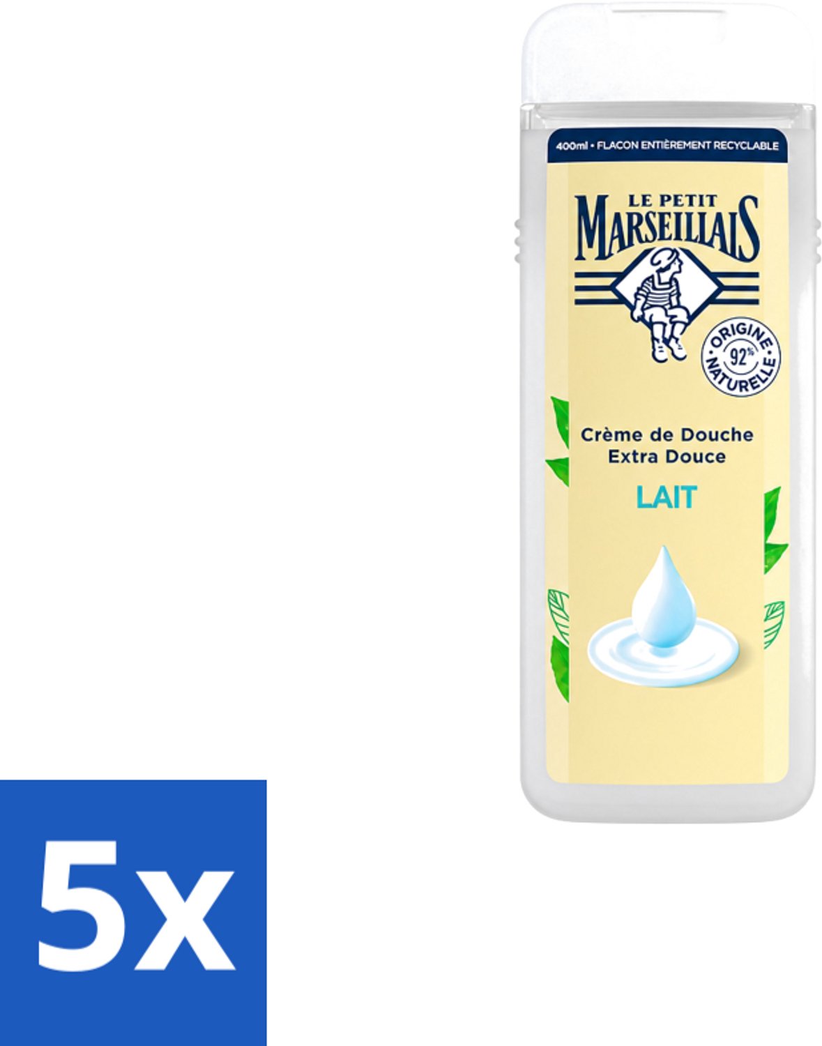 5 x Le Petit Marseillais – Douchecrème – Lait – 400 ml - Voordeelverpakking - 5 stuks