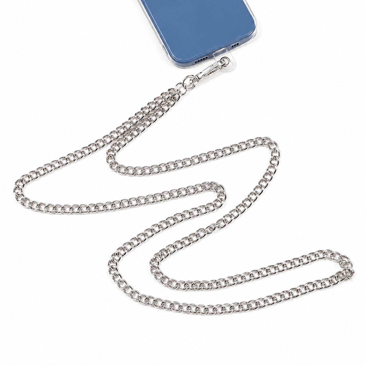 Telefoonkoord van 125 cm - zilverkleurige ijzeren telefoonketting, 7,5 mm, 83 g, met metalen sluitingen, individueel verpakt