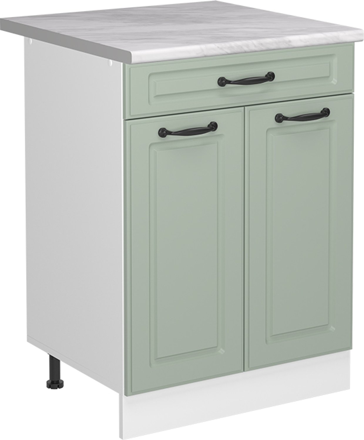 Vicco Keukenonderkast R-Line, Mint landelijk/Wit, 60 cm met lade marmer werkblad