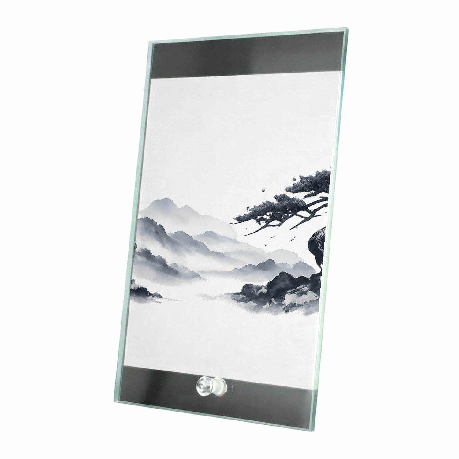 Mr Cadeautjes Glasframe 15 x 23 - design Elegante bospaadjes in mist met een enkele kromme den als bl | cadeau Wit