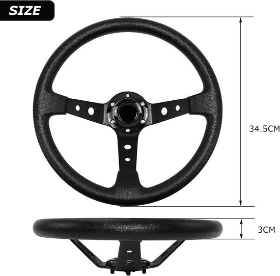 Racestuurwiel - Zwart - 34,5 cm - Bekleed met Vinylleer - Voor Autosimulator en Motorsport — afbeelding 2