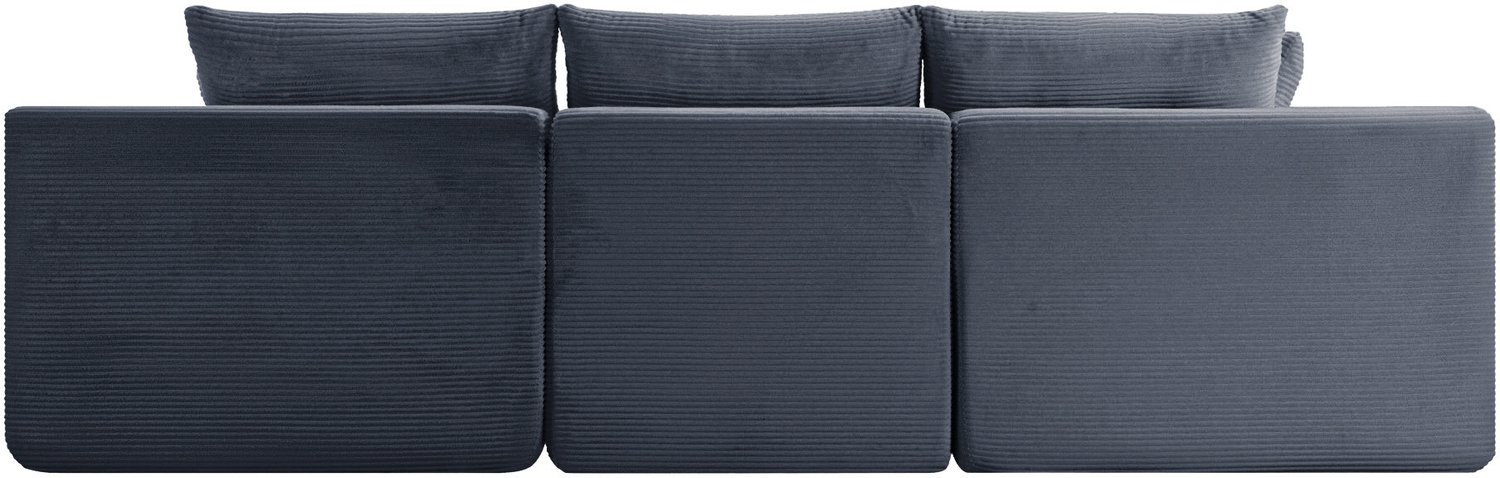 OKWISH Hoekbank 254 x 92 x 82 cm - Modulaire 4-Zits Bank met Diepe Zit en Zijvak - Woonkamer en Appartement - Ribfluweel - Zwart Donkergrijs