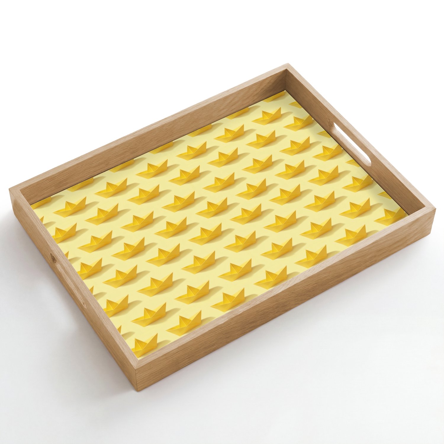 Dienblad hout 50x35 cm - Schootdienblad - Bootjes - Origami - Creatief - Geel - Borrelplank rechthoek - Plateau dienbladen
