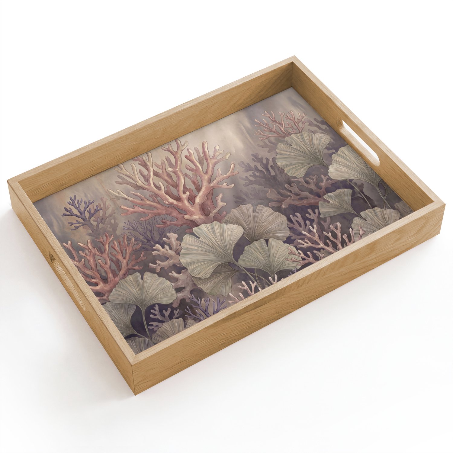 Dienblad hout 40x30 cm - Schootdienblad - Plant - Bladeren - Zee - Illustratie - Groen - Borrelplank rechthoek - Plateau dienbladen