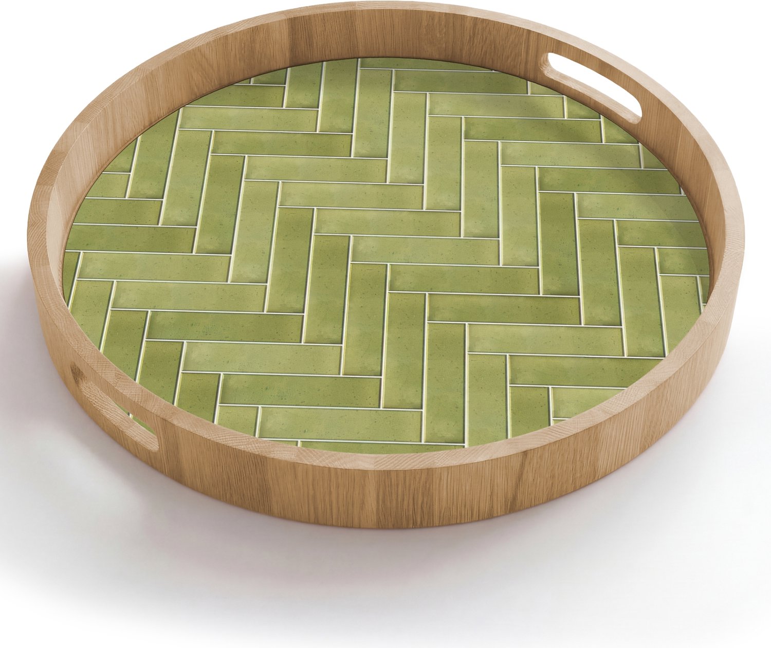 Dienblad rond 50x50 cm - Schootdienblad hout - Visgraat - Wandtegel - Olijfgroen - Borrelplank rechthoek - Plateau houten dienbladen