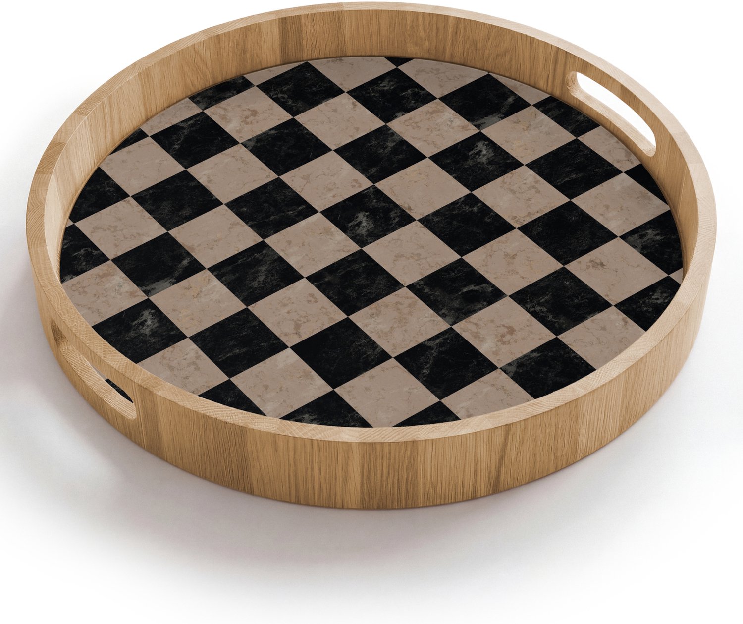 Dienblad rond 40x40 cm - Schootdienblad hout - Patroon - Dambord - Marmer - Borrelplank rechthoek - Plateau houten dienbladen