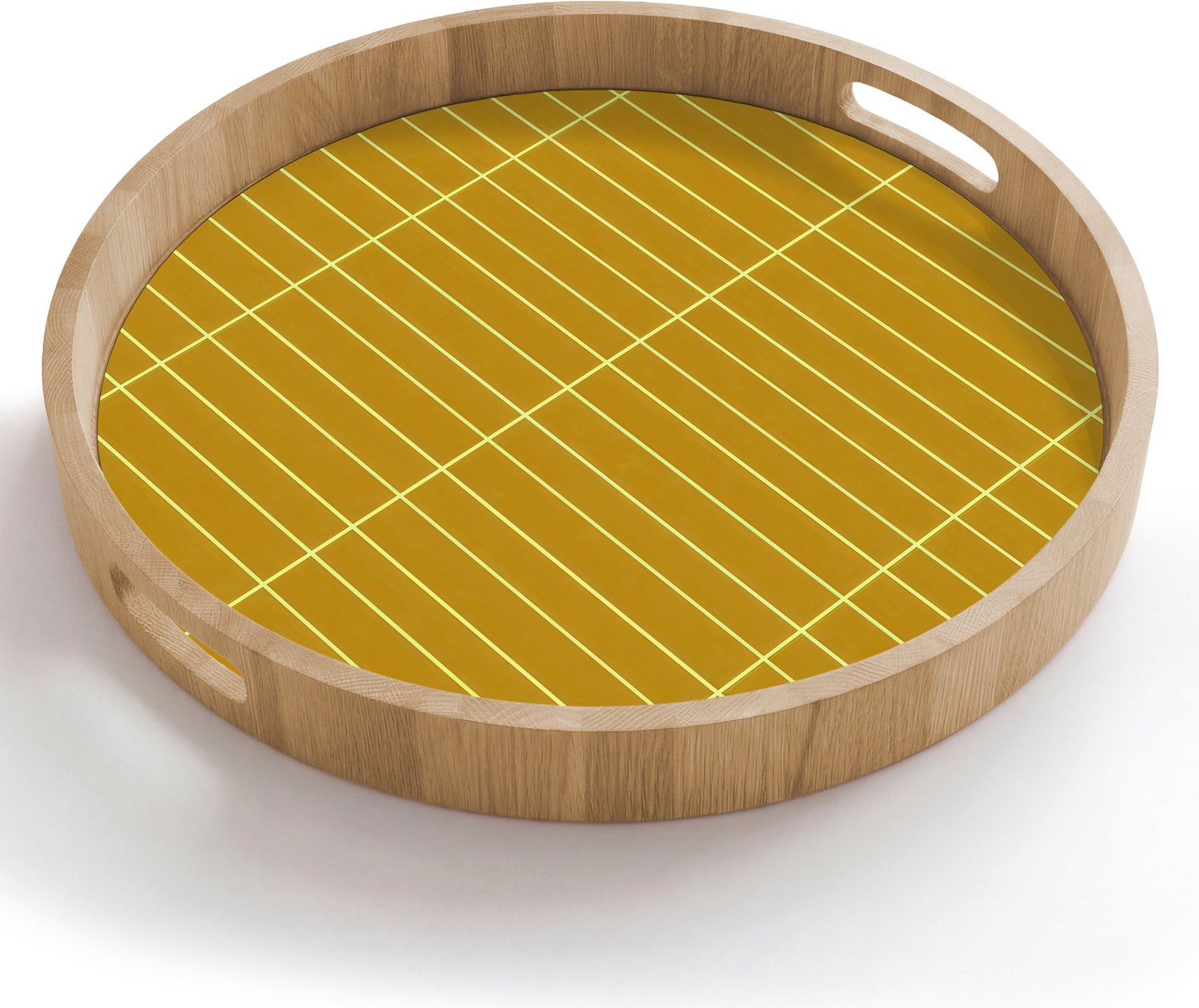 Dienblad rond 50x50 cm - Schootdienblad hout - Tegels - Verticaal - Mosterdgeel - Borrelplank rechthoek - Plateau houten dienbladen