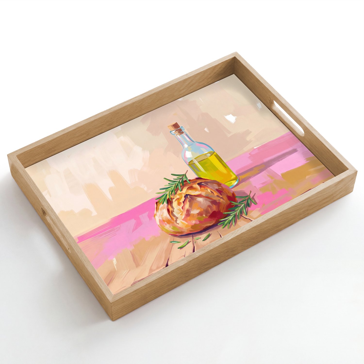 Dienblad hout 50x35 cm - Schootdienblad - Eten - Brood - Olijfolie - Abstract - Keuken - Borrelplank rechthoek - Plateau dienbladen
