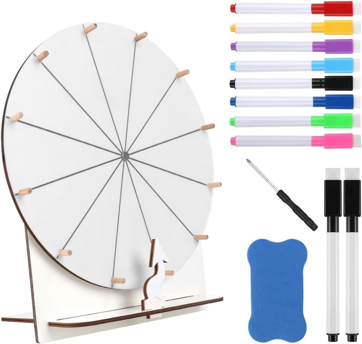 Houten Geluksrad van 29 cm met 12 Slots voor Feestjes, Spellen en DIY Ontwerpen, Inclusief Marker en Gum