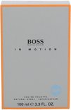Oranje kartonnen doosje voor Hugo Boss In Motion Eau de Toilette 100 ml.