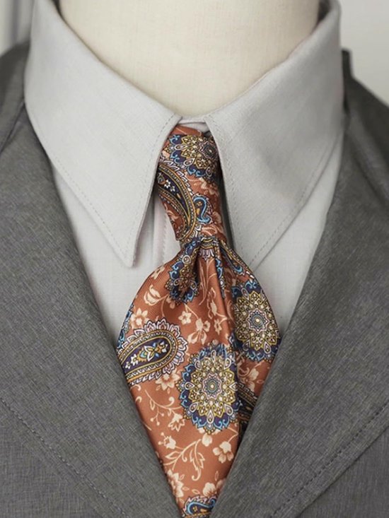 Vintage retro stropdas voor heren, 9 cm breed, brede stropdas, brede stropdas, brede halsband, stijlvol, modieus, kleurrijke stropdas, bedrukt donkeroranje met paisley — afbeelding 5