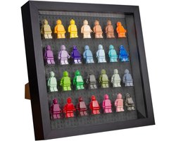 Tapeera Vitrinekast Voor Minifiguren – Shadow Box Vitrine Compatibel Met Lego Minifiguren – Acrylic Display Cabinet – Voor Wandmontage of Tafelgebruik – Voor 28 Minifiguren (Zwart, 3 cm diepte)