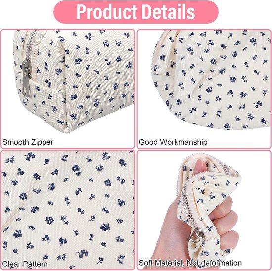 3 Stuks Bloemen Etui, Leuke Stof Potlood Tas Draagbare Esthetische Bloemen Potloden Pouch met Rits voor Meisjes Kantoor College Opslag Make-up Pouch — afbeelding 4