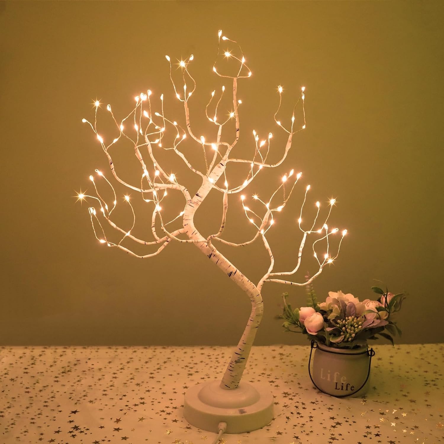 Verlichte Boomlamp - Wit - 50,8 cm - Kunstberken met LED-lampjes - Voor Binnengebruik
