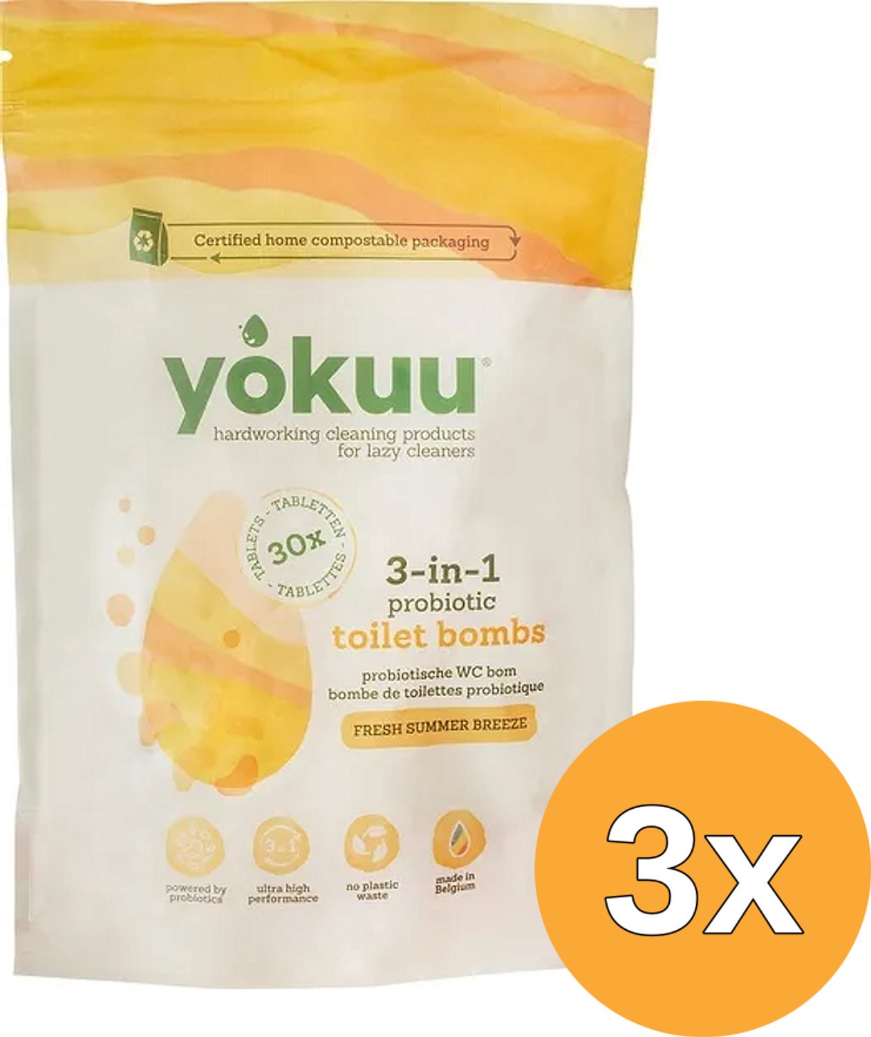 3x Yokuu Wc-Reiniger Fresh Summer Breeze (30 stuks)