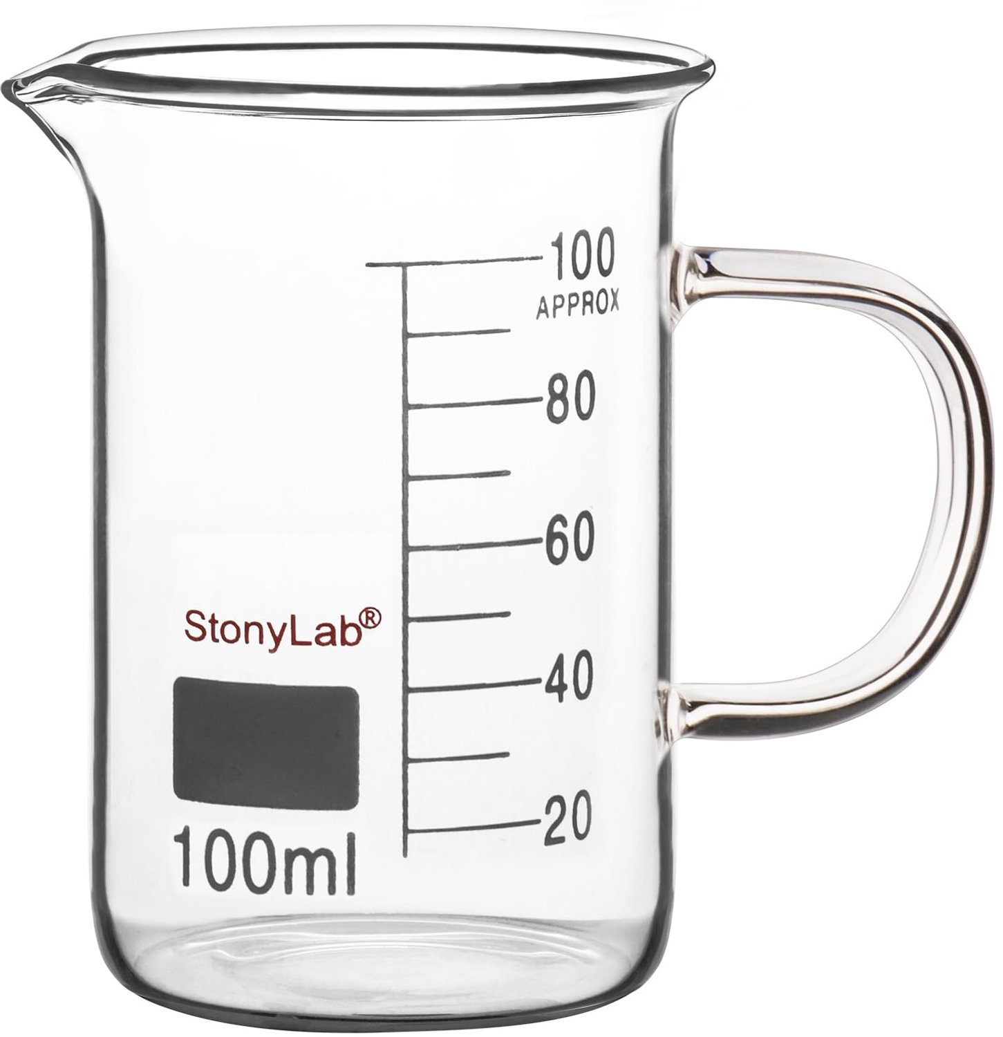 stonylab Glazen Beker met Handvat, Borosilicaatglas Gegradueerde Griffin Beker met Handvat en Schenktuit, Transparant Maatglas voor Laboratorium en Ke