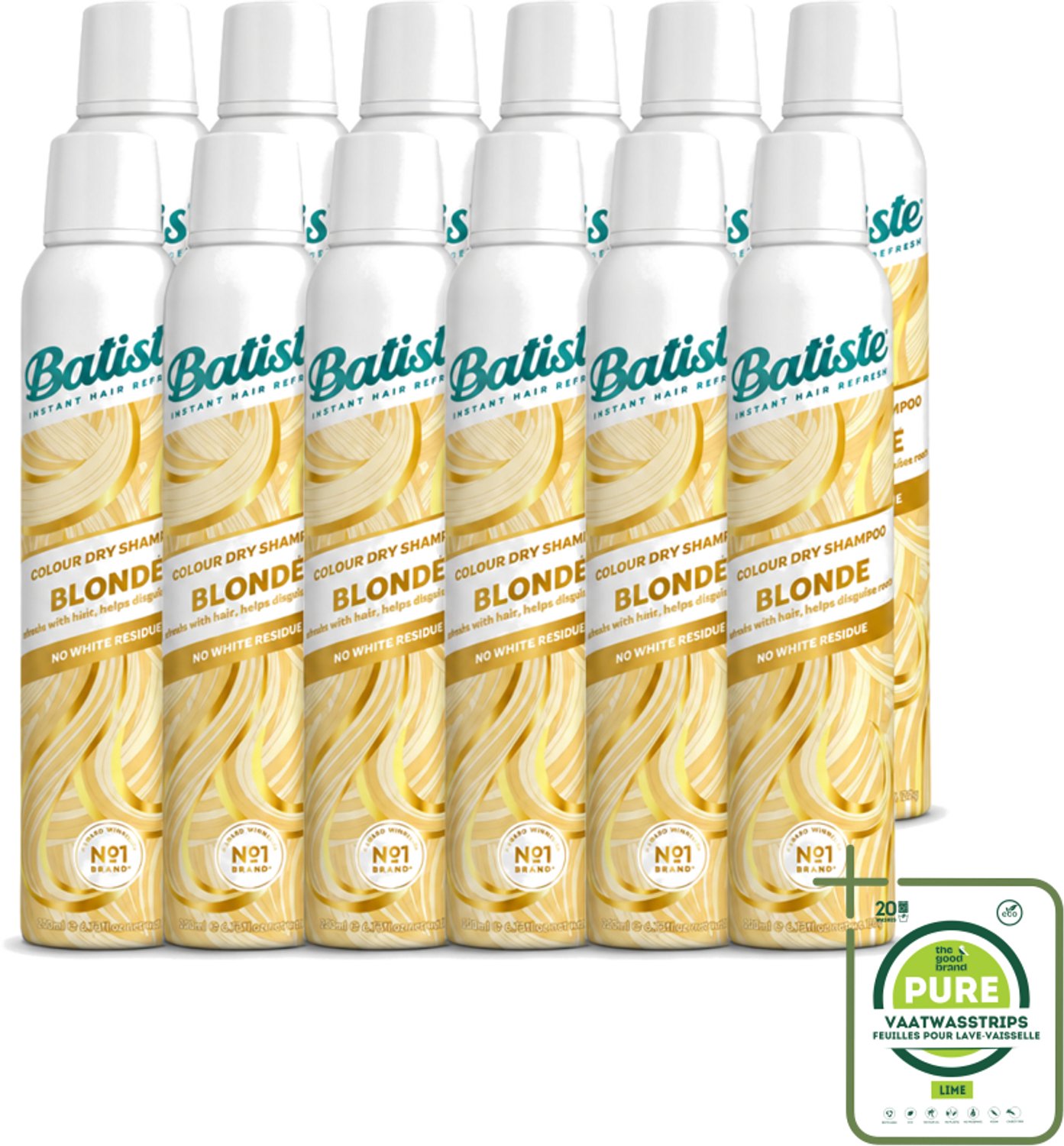 12 x Batiste - Hint of Colour Light Blond - Droogshampoo - Verfrist en Verlevendigt Lichtblond Haar - 200ml - Grootverpakking - Vaatwasstrips - Lichtblond Haar - Droogshampoo - Kleurcorrectie - Haarfrisheid - Haarvolume