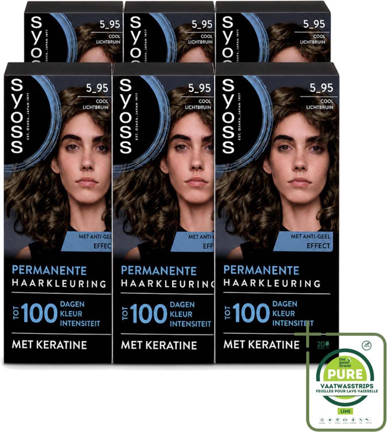6 x SYOSS - Permanent Coloration 5-95 - Haarverf - Permanente Haarkleuring - Cool Lichtbruin - Grijsdekking - Vermindert Haarbreuk - Grootverpakking - Haarkleur - Haarkleuringscrème - Haarkleuringsmasker - Keratine - Haarkleuringsproduct