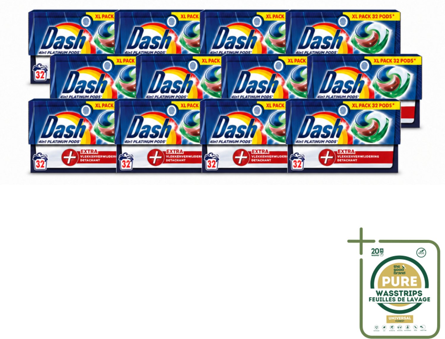 12 x Dash - 4in1 Pods +Extra Vlekkenverwijderaar - Wasmiddelcapsules - Intensieve Reiniging - 32 Wasbeurten - Wasstrips - Wasmiddel - Wascapsules - Vlekkenverwijderaar - Intensieve Was - 4 In 1 Wasmiddel