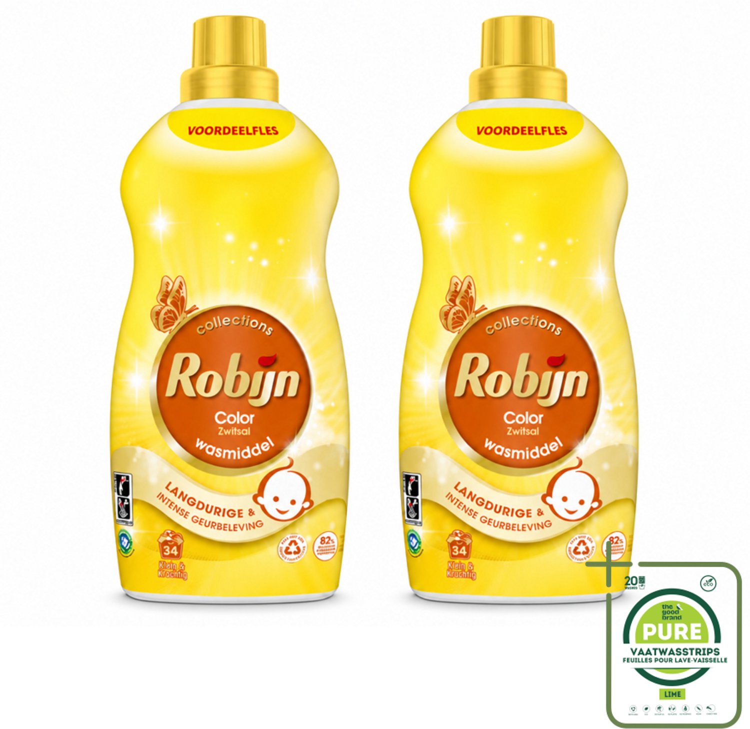 2 x Robijn - Klein & Krachtig Zwitsalgeur - Vloeibaar Wasmiddel - 34 Wasbeurten - 1,19 L - Grootverpakking - Vaatwasstrips - Wasmiddel Zwitsal - Kleur Behouden - Biologisch Afbreekbaar - Recycleerbaar - Vloeibaar Wasmiddel